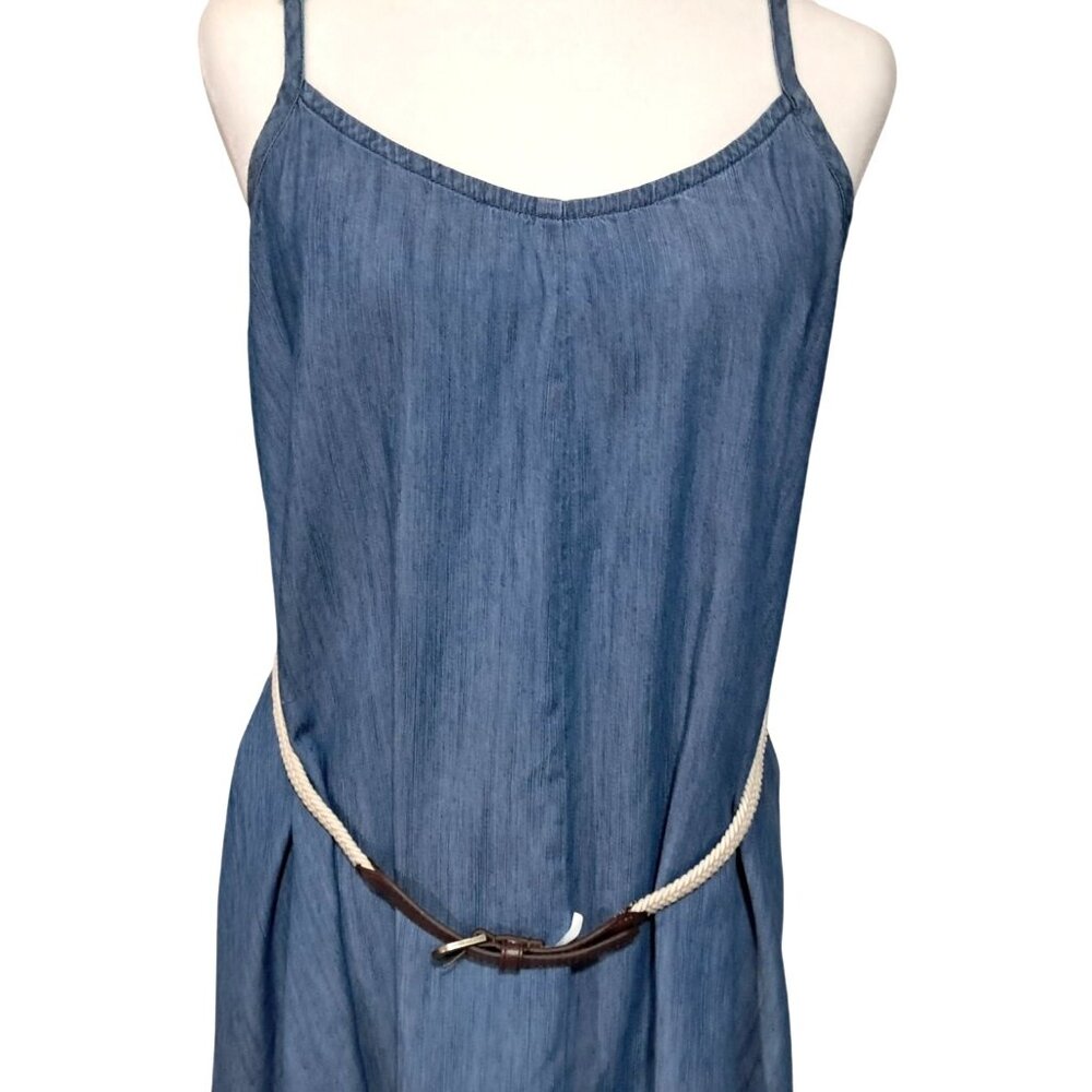 Motherhood Maternity Dress Womens Size L Blue Chambray Belted Knee Length - Picture 3 of 12